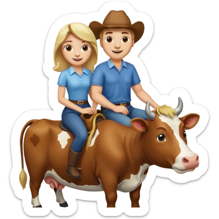 WBlond man and brown hair woman riding a cow sticker