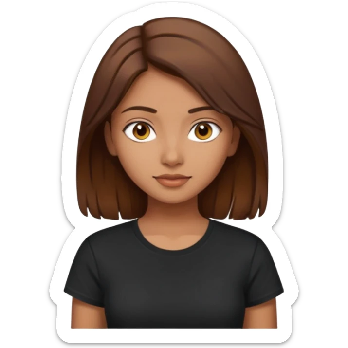 a pretty fair indian bratz girl with brown hair. with a black tshirt sticker