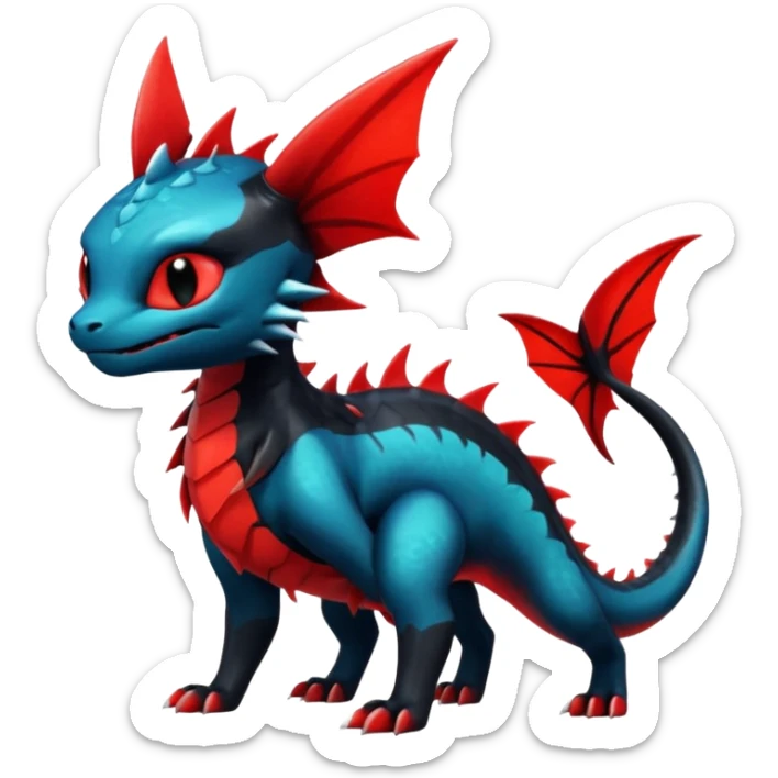 Shiny Red And Black Colorful Litten-Salandit-Vaporeon-Toothless-Fakémon-hybrid-creature (full body)  sticker