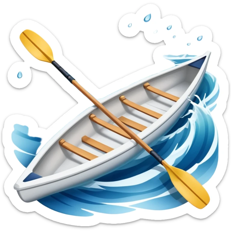 An icon showing a close-up of crossed oars, a sleek racing shell, and rippling water, symbolizing rowing. The design includes droplets in motion and a streamlined boat tip cutting through waves. Transparent background emphasizes strength, precision, and the spirit of competitive rowing sticker