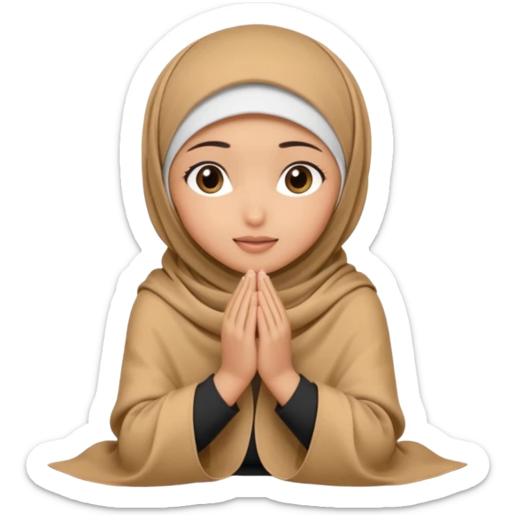 Hijabi girl sitting.     head covered
hands pulling the fabric in
shy-but-dramatic energy
“no cameras pls” but in a cute way
soft + mysterious vibe sticker