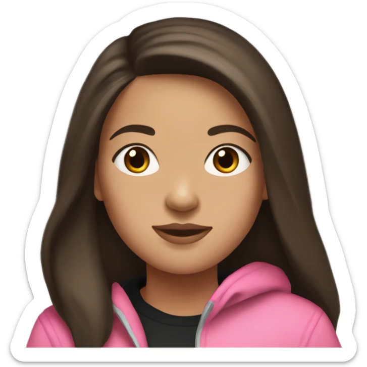 brunette girl with medium length long hair wearing a pink hoodie with black leggings and uggs sticker