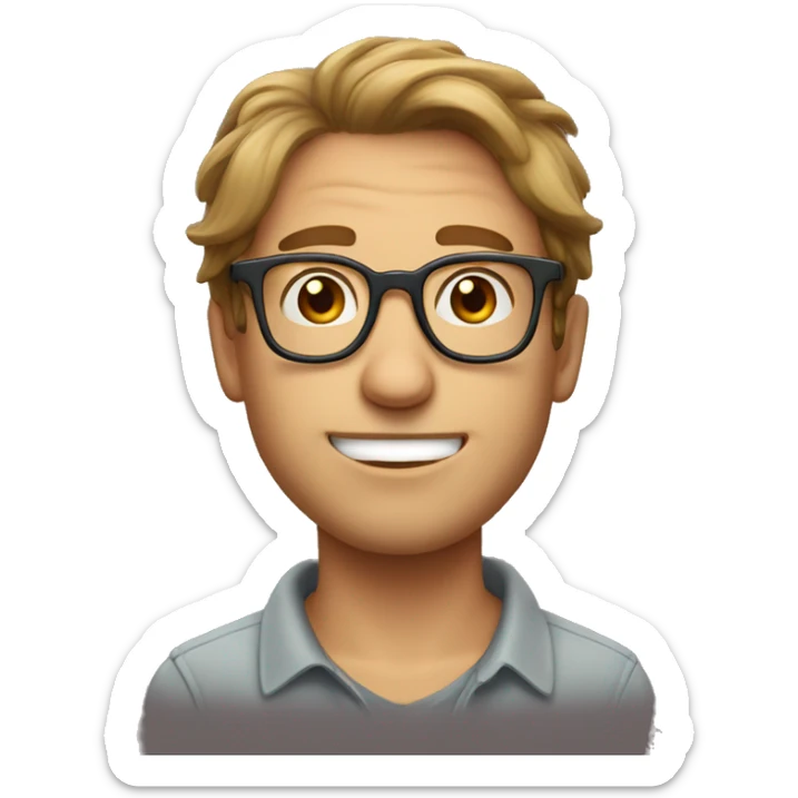 caucasian male, brown scraggy hair, glasses sticker