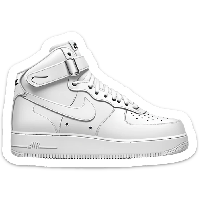 Pair of white Nike Air Force 1 sneakers, one showing the side profile and one showing the front sticker