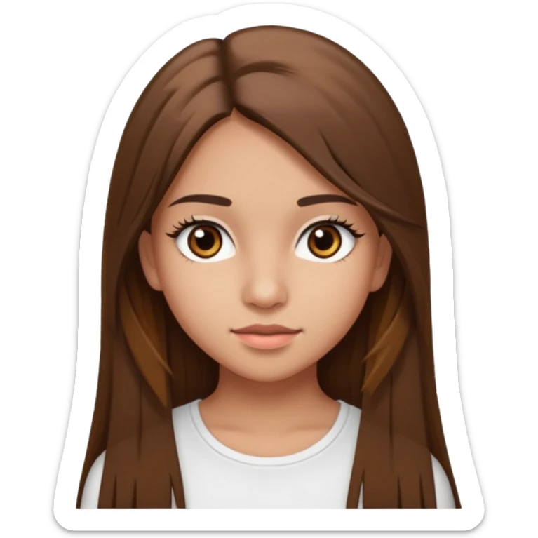 make a teenage 17 year old woman emoji with straight long brown hair and brown eyes with pretty eyelashes wearing a white top latina baddie sticker