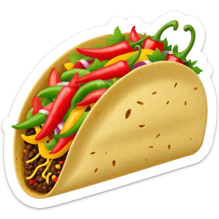Mexican cuisine humanless avatar in bright style illustration. Taco with peppers, colorful palette, simple shapes, flat design, festive and bold. sticker