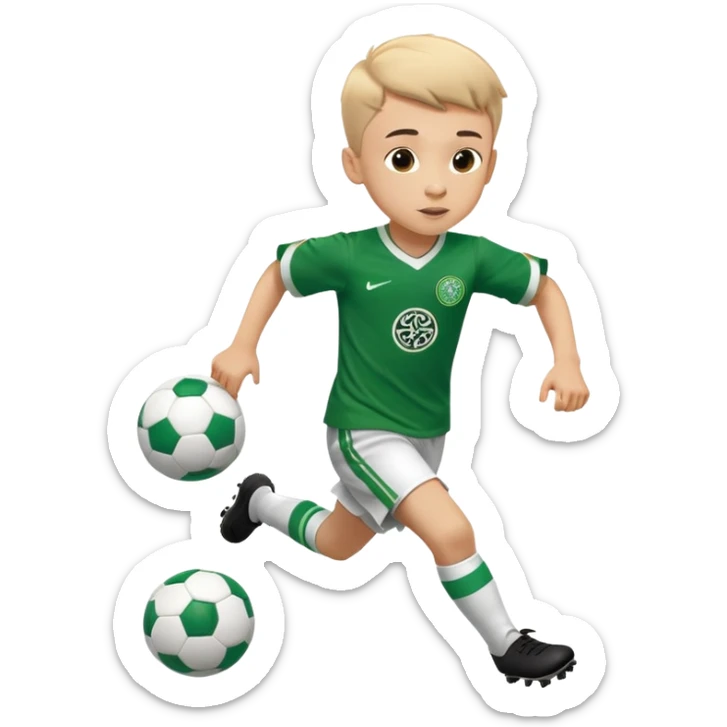 6 years old boy footballer running playing soccer wearing celtic footballer uniform ( jersey) # 17 in the jersey !  sticker