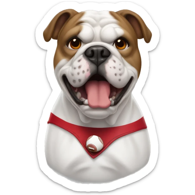 white Georgia bulldog with a football and a red collar  sticker