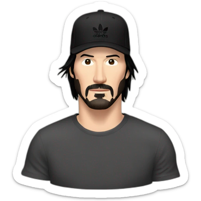 no facial hair keanu reeves with a black addidas cap sticker