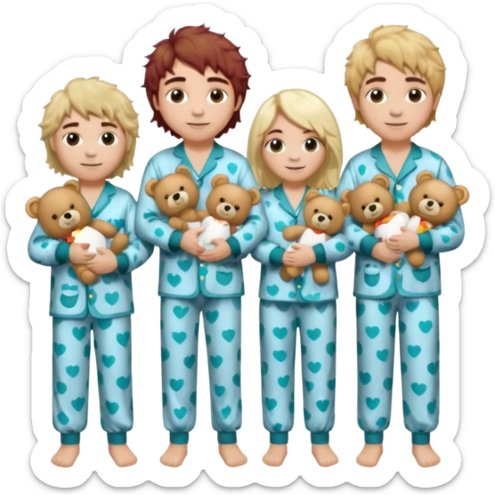 the four members of the band greta van fleet wearing pajamas and holding teddy bears sticker