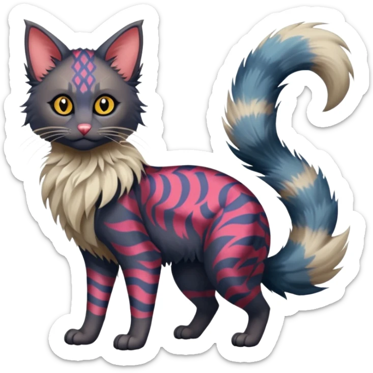Colorful exotic Fantasy-Ragdoll-Fakémon-Lykoi-feline-hybrid (full body) sticker