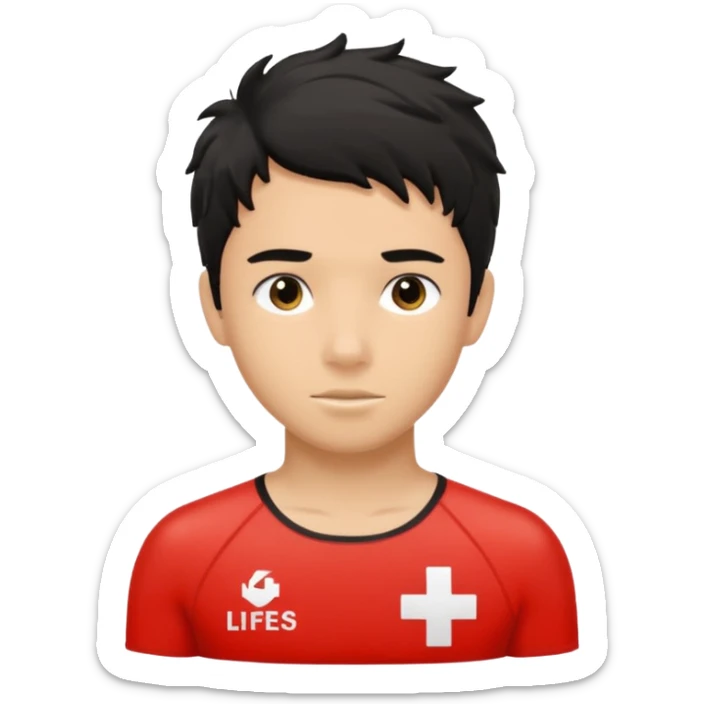 Lifeguard Teenager with Black messy hair saving lives sticker