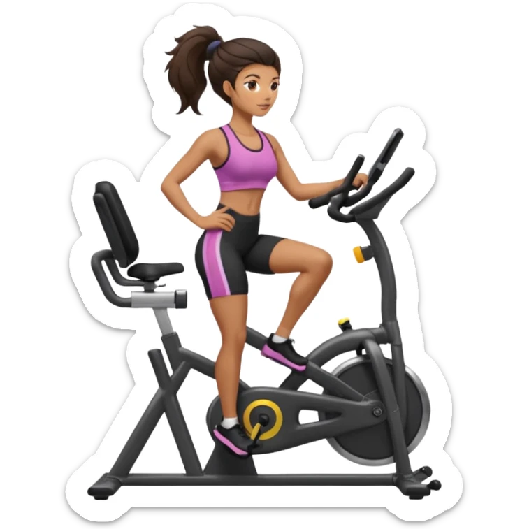Woman in training clothes: dark snail hair on an ergonomic gym bike sticker