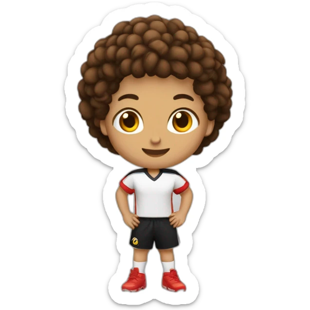 CRIANÇA BRANCA, CABELO COR CASTANHO, LISO COM CAMISA VERMELHA E CALÇÃO PRETO JOGANDO BOLA sticker