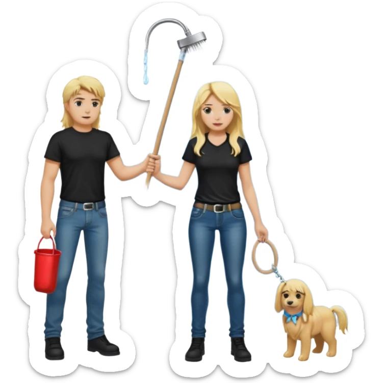 Bdsm male dominant wearing jeans black T-shirt and holding a flogger watching from outside blonde long hair sub with a collar showering with suds all over her sticker