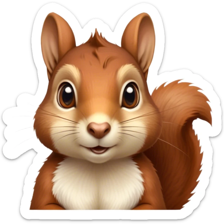 Cinematic Noble Squirrel Portrait Emoji, Poised and regal, with a nimble, agile build and a lush, well-groomed Fur of rich auburn and cream, deep-set soulful bright eyes, Simplified yet sharp and sophisticated features, highly detailed, glowing with a soft, dignified glow, high shine, intelligent and spry, stylized with an air of woodland charm, focused and attentive, soft glowing outline, capturing the essence of a watchful and confident rodent, so majestic it feels as though it could scamper out of the screen with effortless authority! sticker