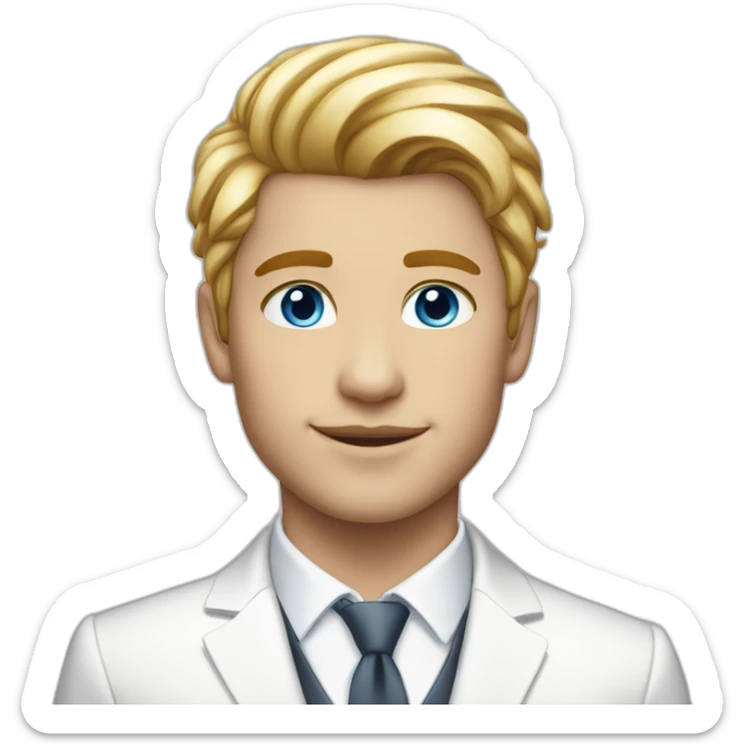 Posh-boy-with-white-suit-and-blue-eyes-and-rainbow-unicorn-hair sticker