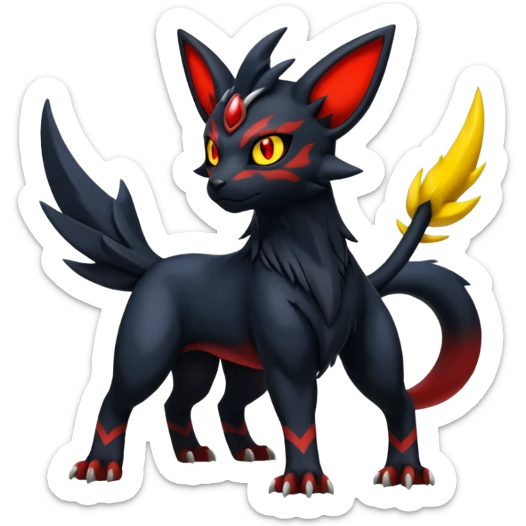 Handsome cool badass edgy Absol-Litten-Umbreon-Giratina-Pokémon-Fakémon-fusion-hybrid-creature, full body sticker