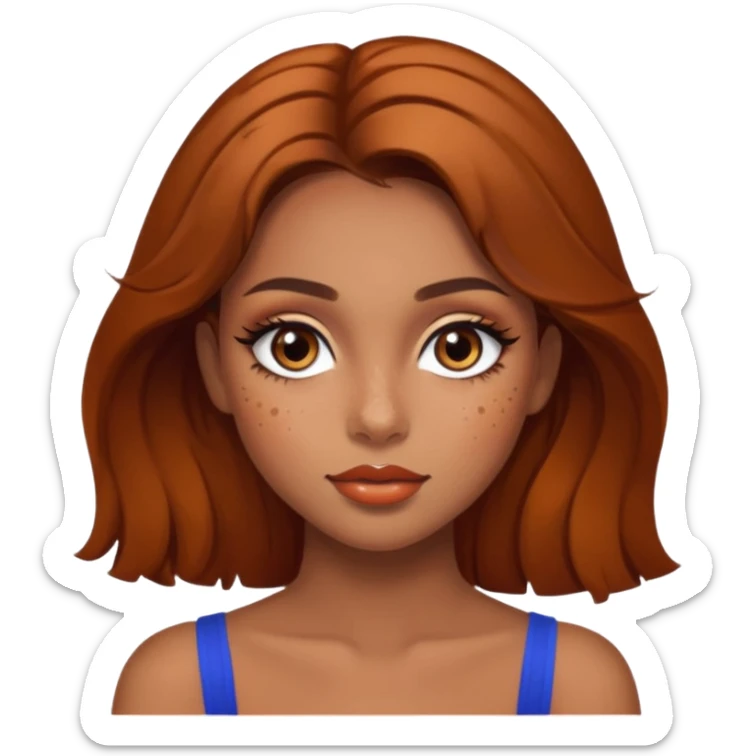 Pretty girl with caramel skin brown hair brown eyes and freckles. Wearing sexy makeup. sticker