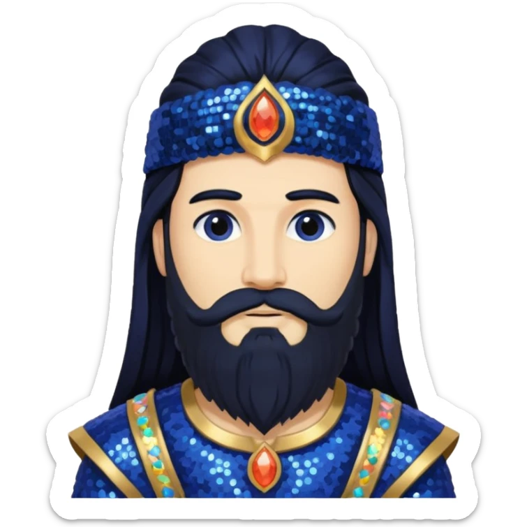 Saturn, God of Time from Gods and Goddesses with long black hair and beard, indigo sequin outfit sticker