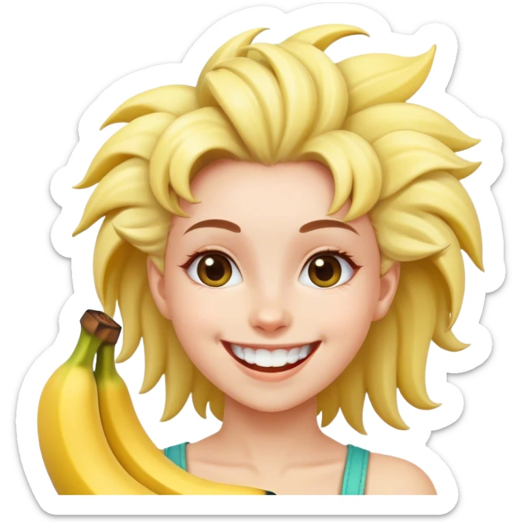 happy girl with banana smile spike hairdo  sticker