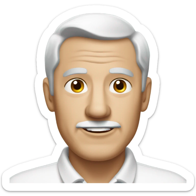 old english man, grey hair, clean shaven. wearing a white smart polo shirt with black buttons. sticker