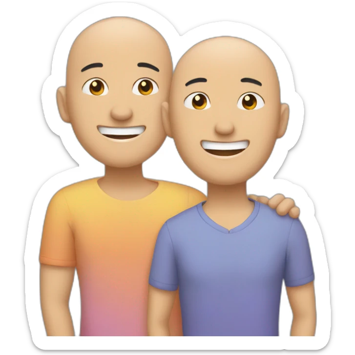 Happy asian gay couple, one with hair and one bald sticker