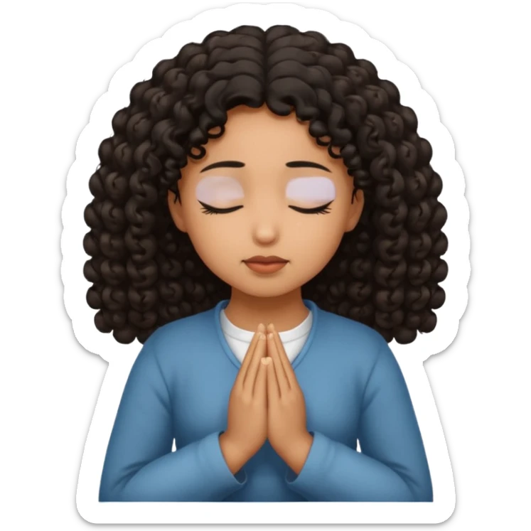 brown girl praying curls black hair and eyes closed sticker