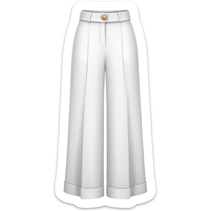 only the white palazzo pants garment, moderate wide leg dress pants, formal with button, isolated flat lay, no human, no model, just the clothing item on white background sticker