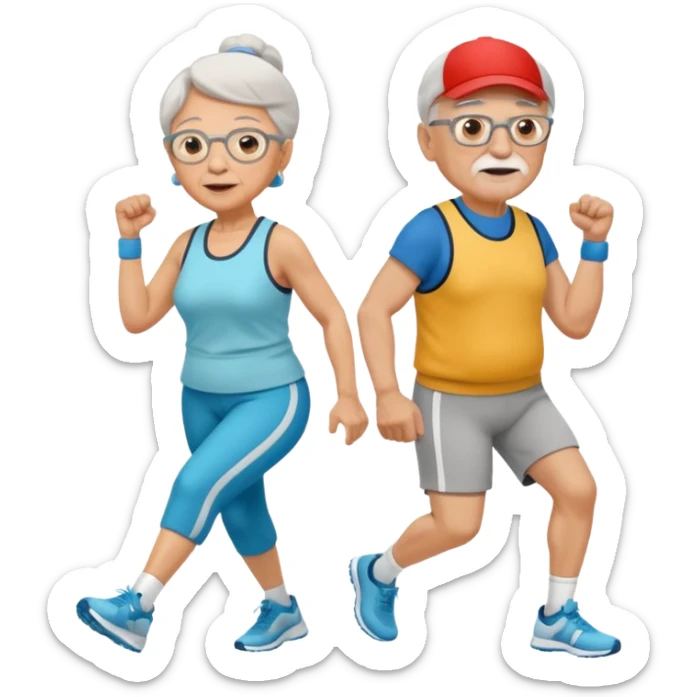 light skin grandma and grandpa work out and They have neutral colours of sport clothes sticker