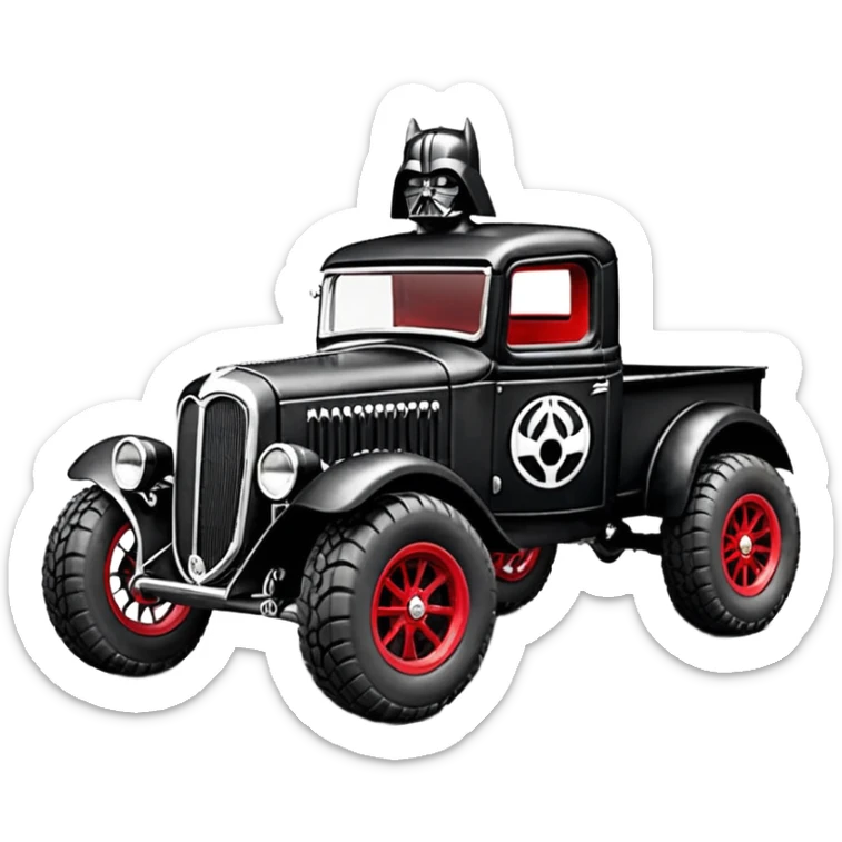 1:10 off-road lcg short wheelbase jumping Basher CatWoman’s 1934 blackened tarnished Darth Vader hotrod ford jaguar rc pickup (extra wide low-profile rock climbing tires without fenders) sticker