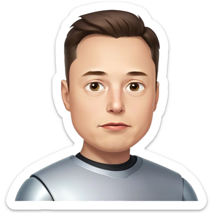 A photorealistic emoji-style illustration of Elon Musk's head, no neck, slightly turned to the right with a concerned expression. Highly detailed, with realistic skin, hair, and lighting. Transparent background. sticker