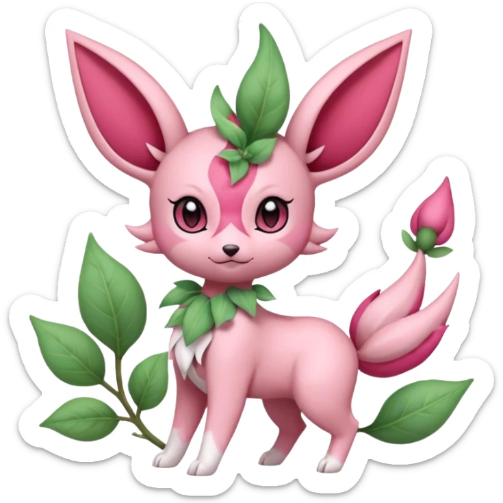 Rosy floral romantic cute kawaii Ivy-Scizor-Sylveon-Leafeon-Pokémon-Digimon-Fakémon-hybrid-fusion-creature sticker
