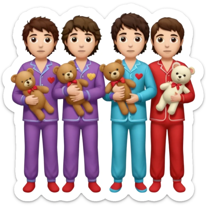 the four members of the band greta van fleet wearing pajamas and holding teddy bears sticker