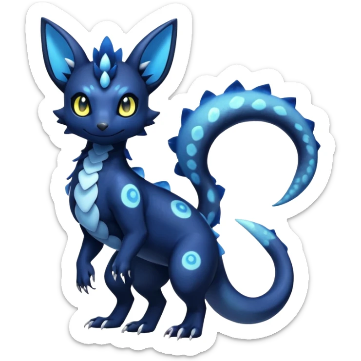 Colorful Iridescent Exotic Salandit-Meowstic-Umbreon-Fakémon-hybrid-creature (full body)  sticker