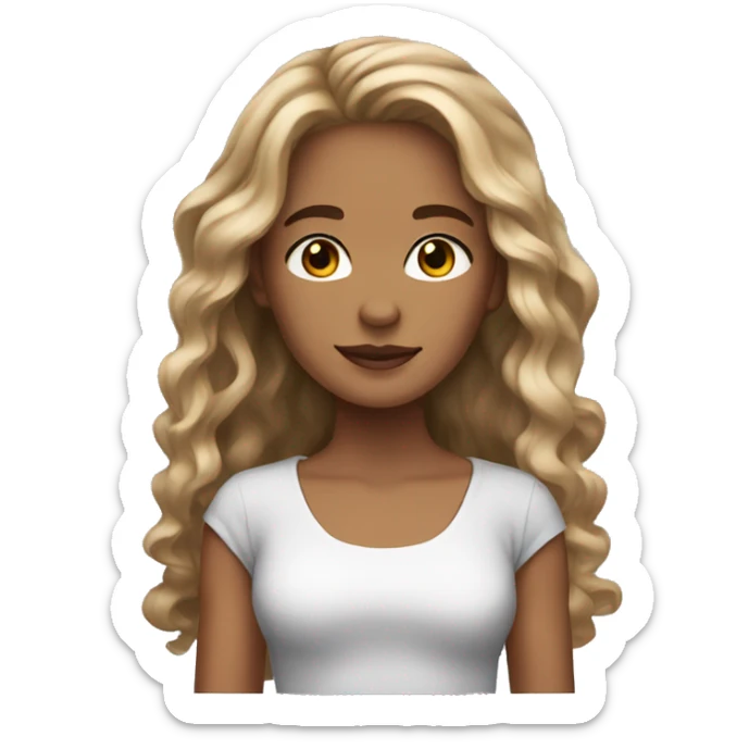 girl light tan skin with long wavy hair at the ends and brown eye sticker