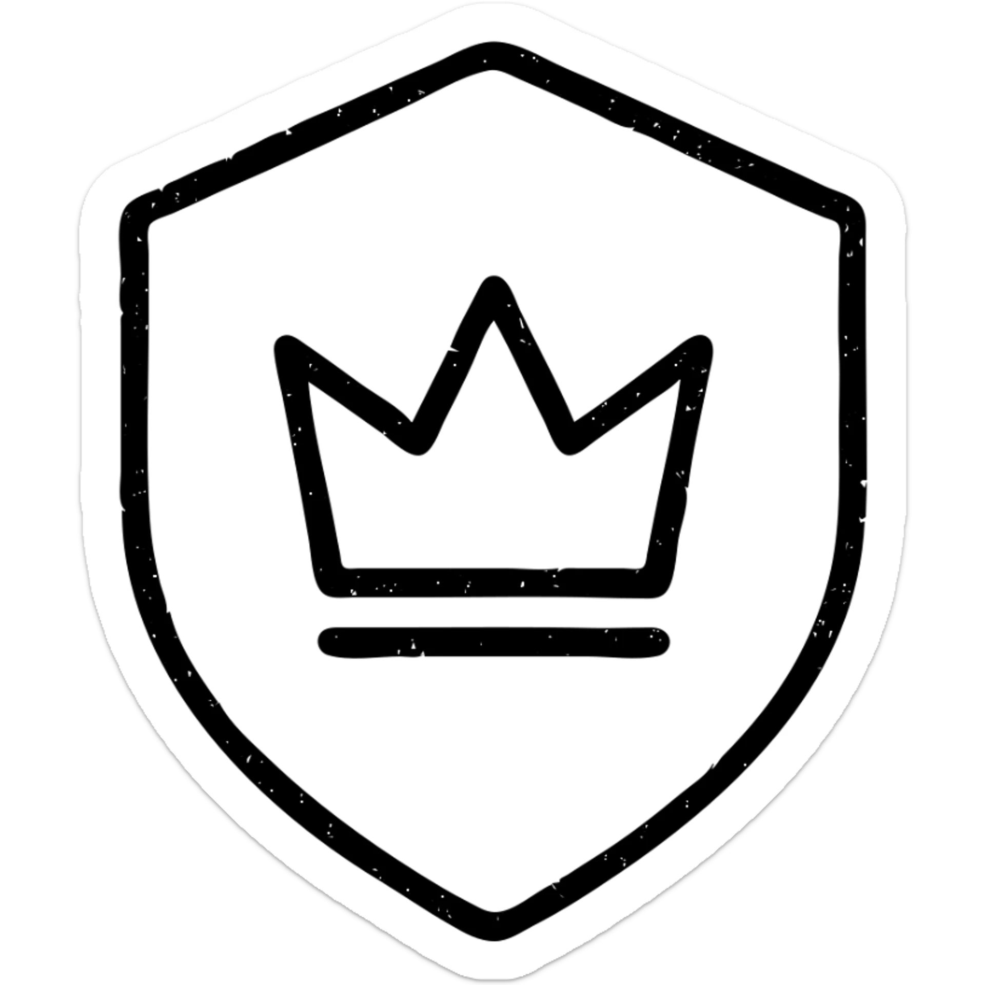 minimalist outlined icon of a shield, crown, or DM screen with DnD/RPG hint, very worn and distressed effect sticker