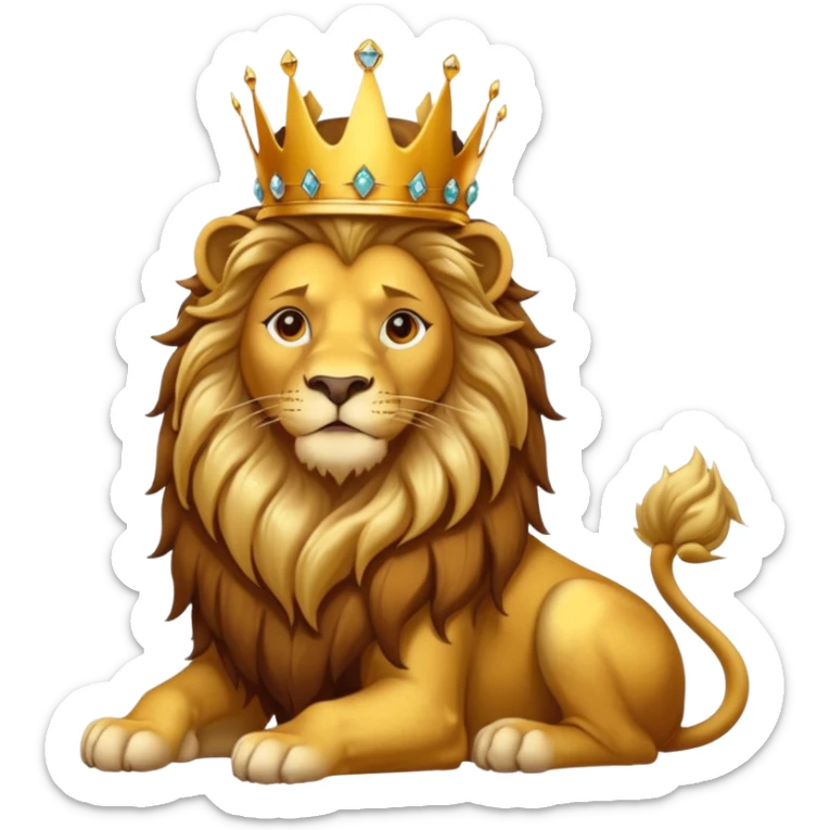Lion King – proud golden lion wearing a tall jeweled crown, sitting sticker