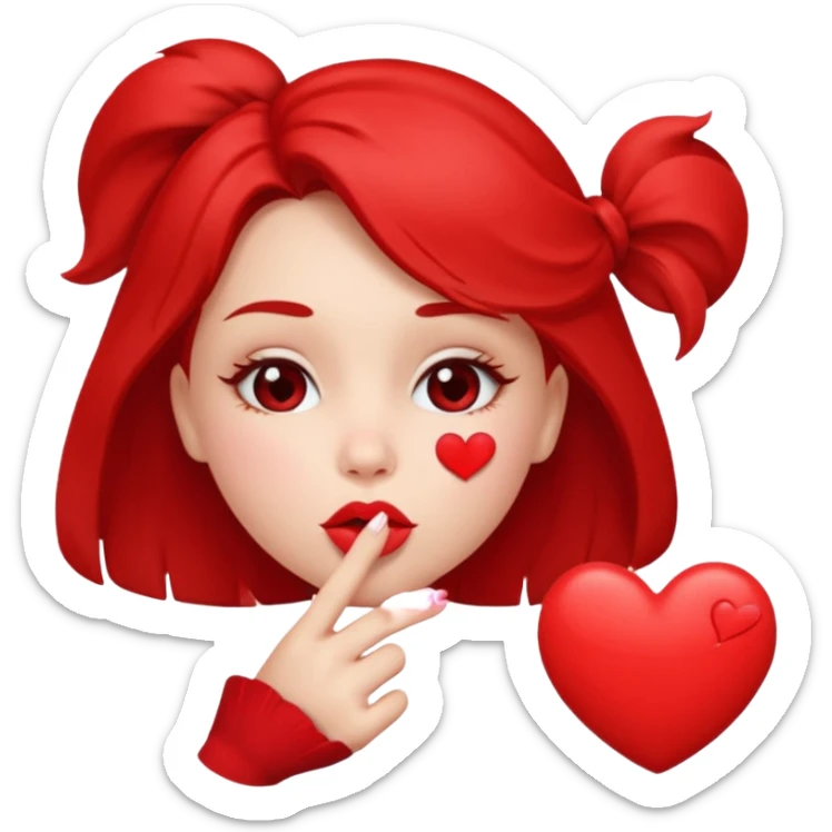 Emoji, girl's face blowing a kiss, puckered lips, small heart sticker