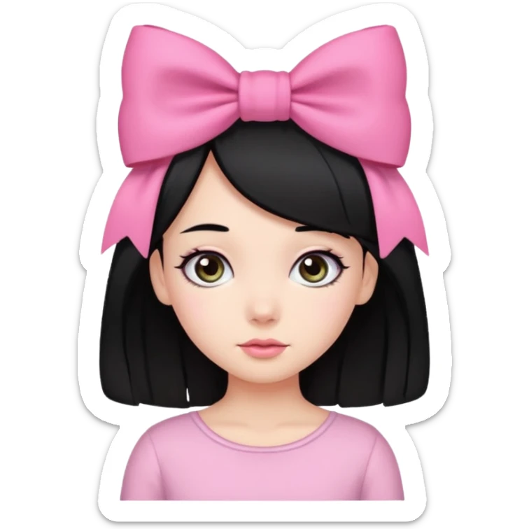 Girl with cute eyes and black hair and pink bow in her side of her hair sticker