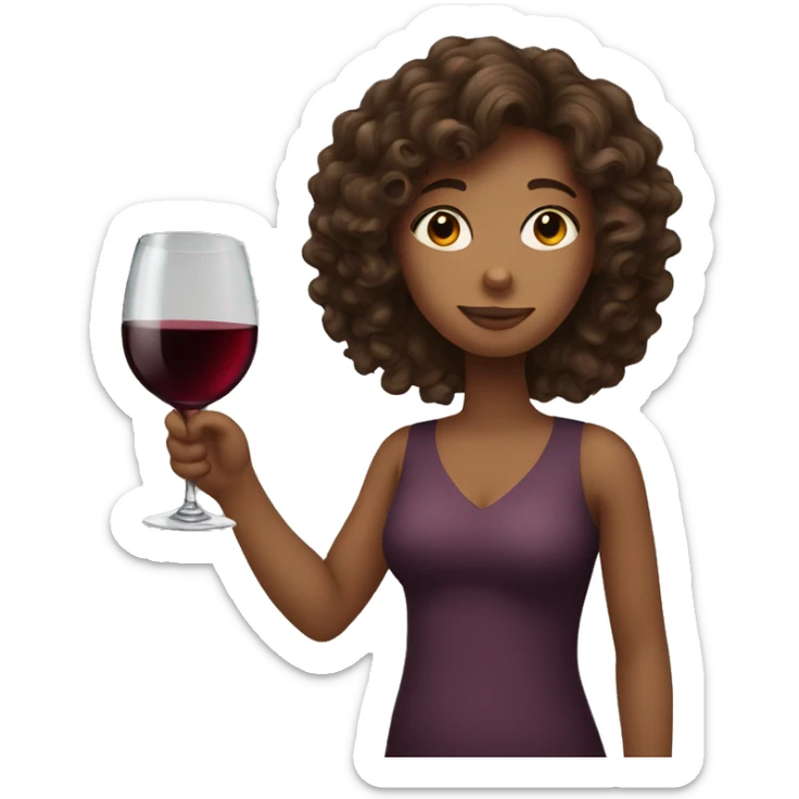 Girl with curly brown hair drinking a glass of wine  sticker