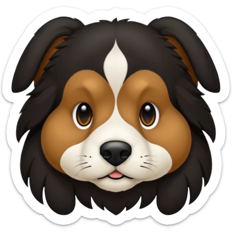 haz un perro negro con las patas y el ozico blancos toques marrones mucho pelo y ojos marrones sticker