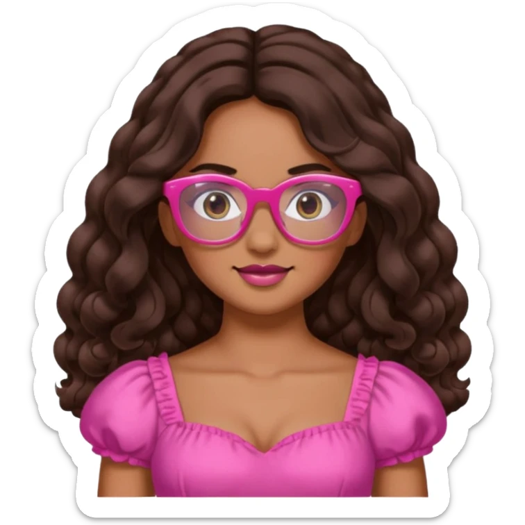 A princess with a pink poofy dress pink glasses a title tan skin dark brown long wavy hair and 11 years old and named Zara sticker