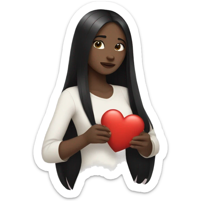 Pale girl with long black hair holding heart in her hands  sticker