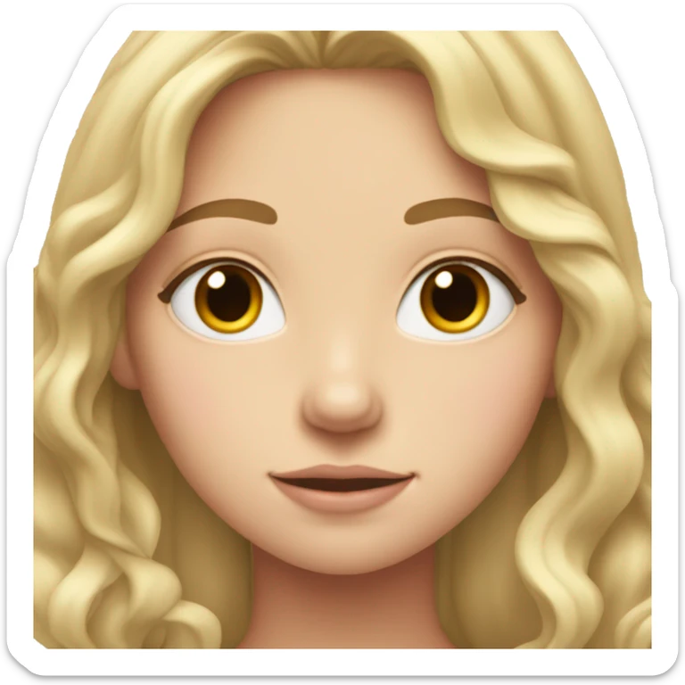 A teenage girl with fair skin and pink cheeks with long blonde wavy hair  sticker