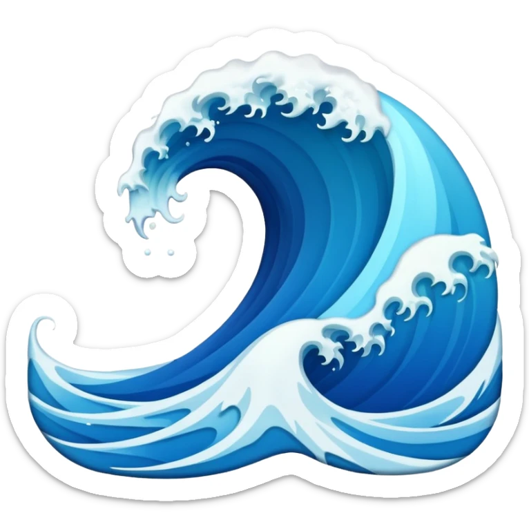 Create a highly polished, 3D game UI–style illustration of a  BLUE COLOR SEA WAVE sticker