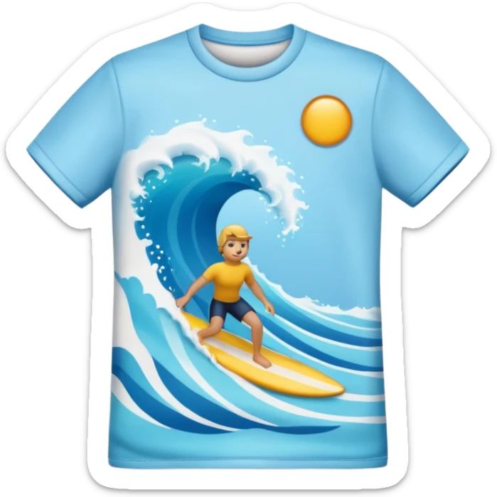 3D emoji-style icon of a t-shirt with a surf wave, soft and smooth texture, realistic lighting and shadows.
 sticker