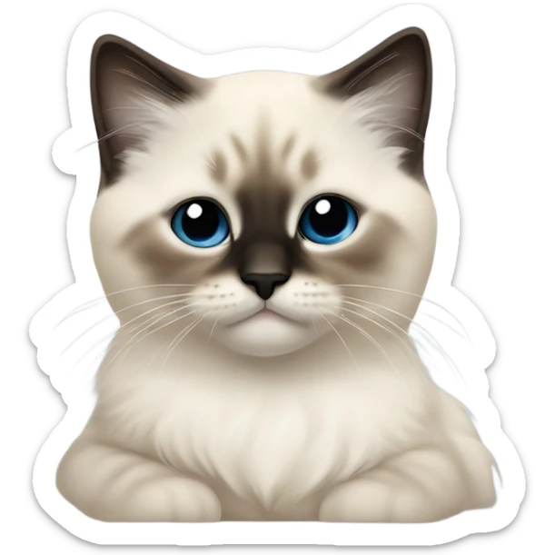 an entire birman kitten, small face, some spots of dark on the ears and middle of the face, laying down relaxed on a shoulder. sticker