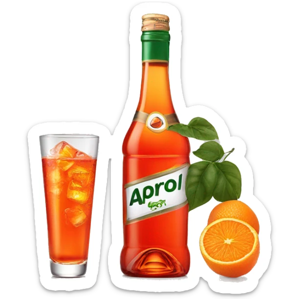 A glass of aperol spritz and a bottle of aperol right next to it sticker