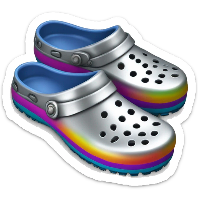 Realistic metallic silver and colorful pair of crocs shoes isolated.  sticker